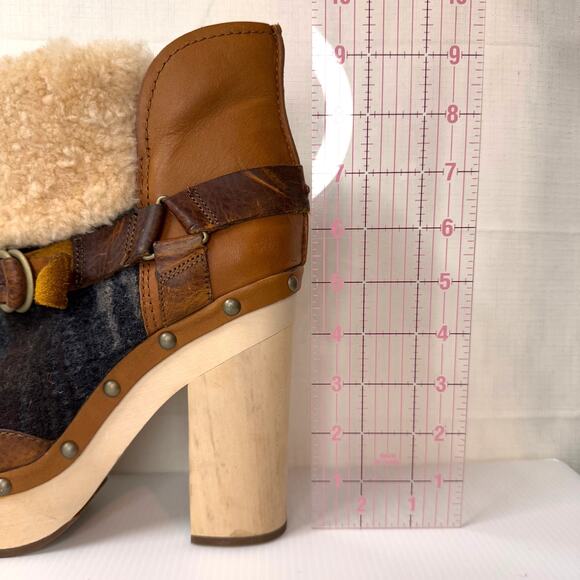 WOOLRICH x Anthropologie Artist Boot Size 10 Wool Wood Platform Boho Winter Clog - Picture 15 of 15